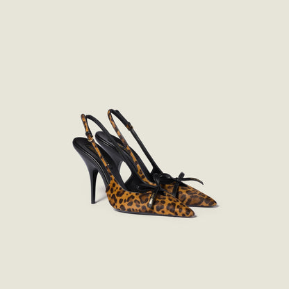 Printed leather slingback pumps with bow
