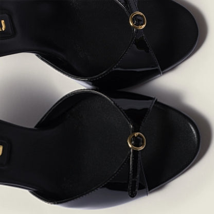 Patent leather mules with buckle
