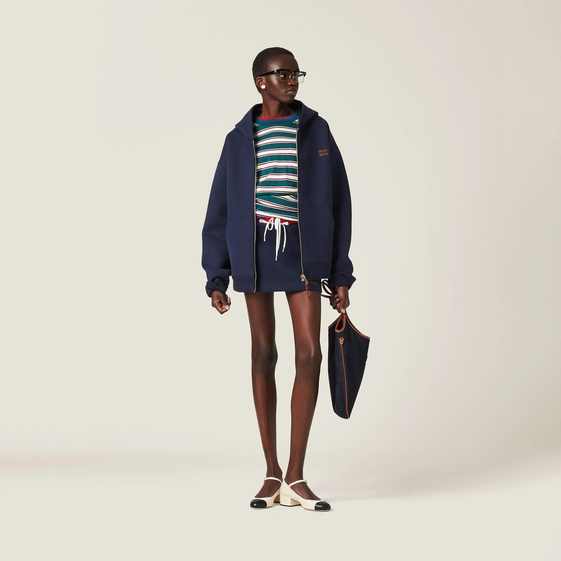 Padded cotton fleece miniskirt