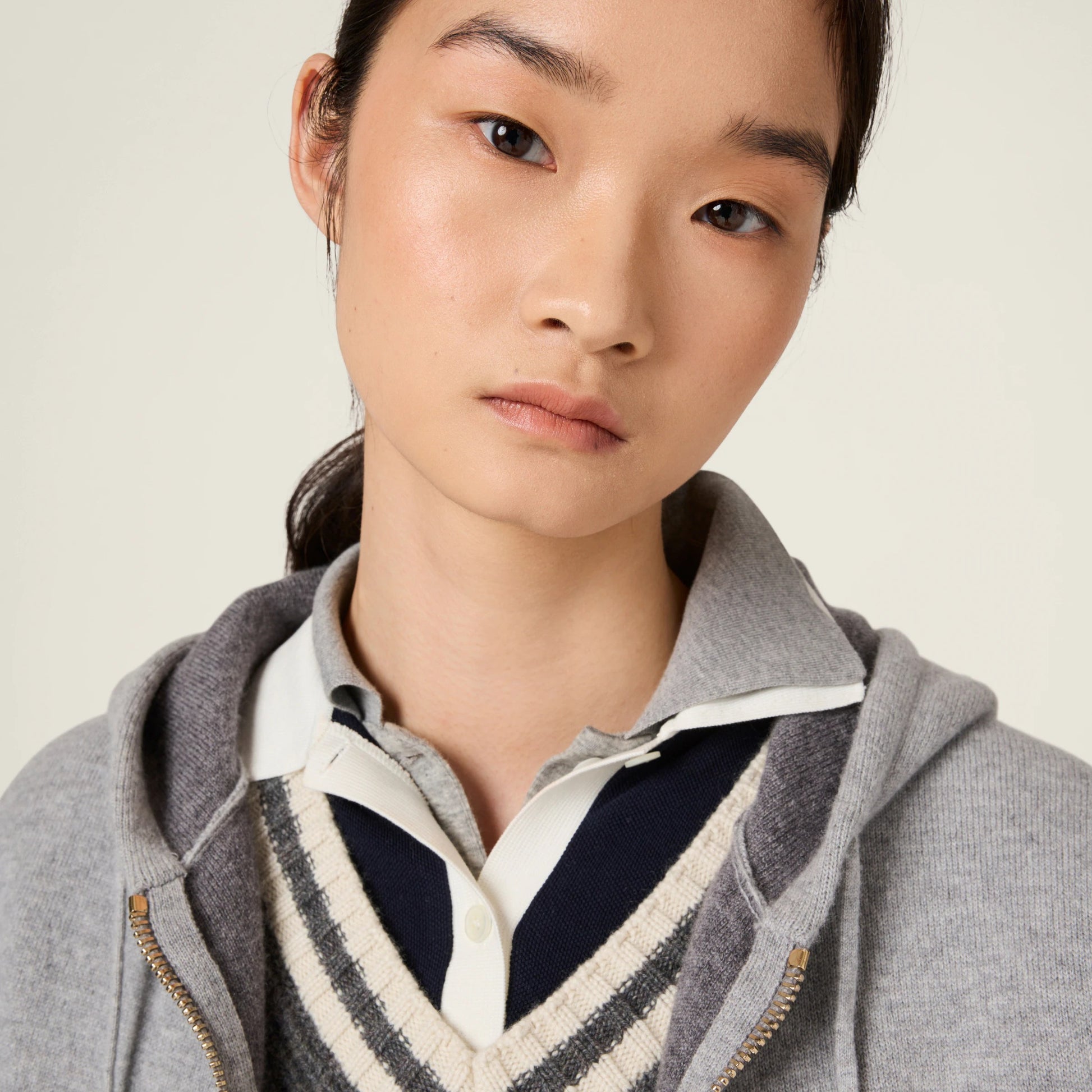 Double cashmere zipper hoodie cardigan