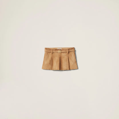 Pleated suede skirt