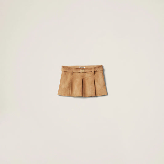 Pleated suede skirt