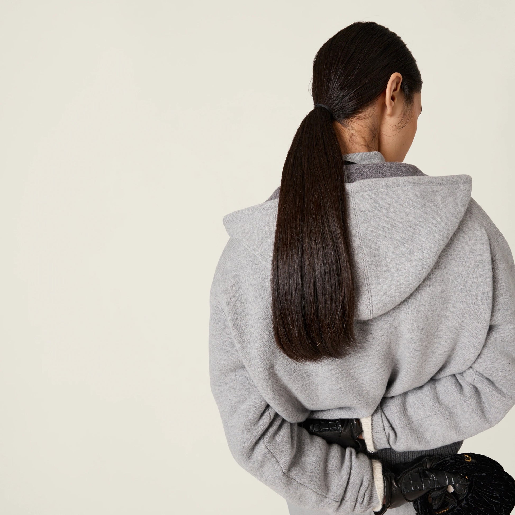 Double cashmere zipper hoodie cardigan
