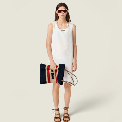 Raffia-effect woven tote bag