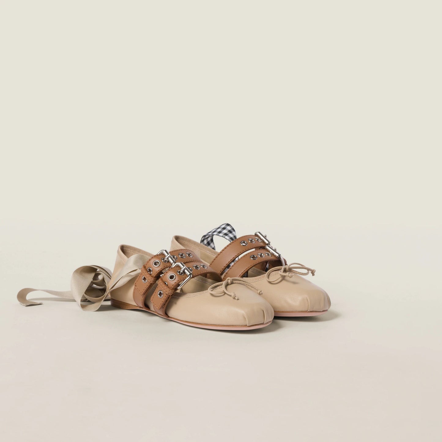 Nappa and calf leather ballerinas