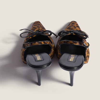 Printed leather slingback pumps with bow