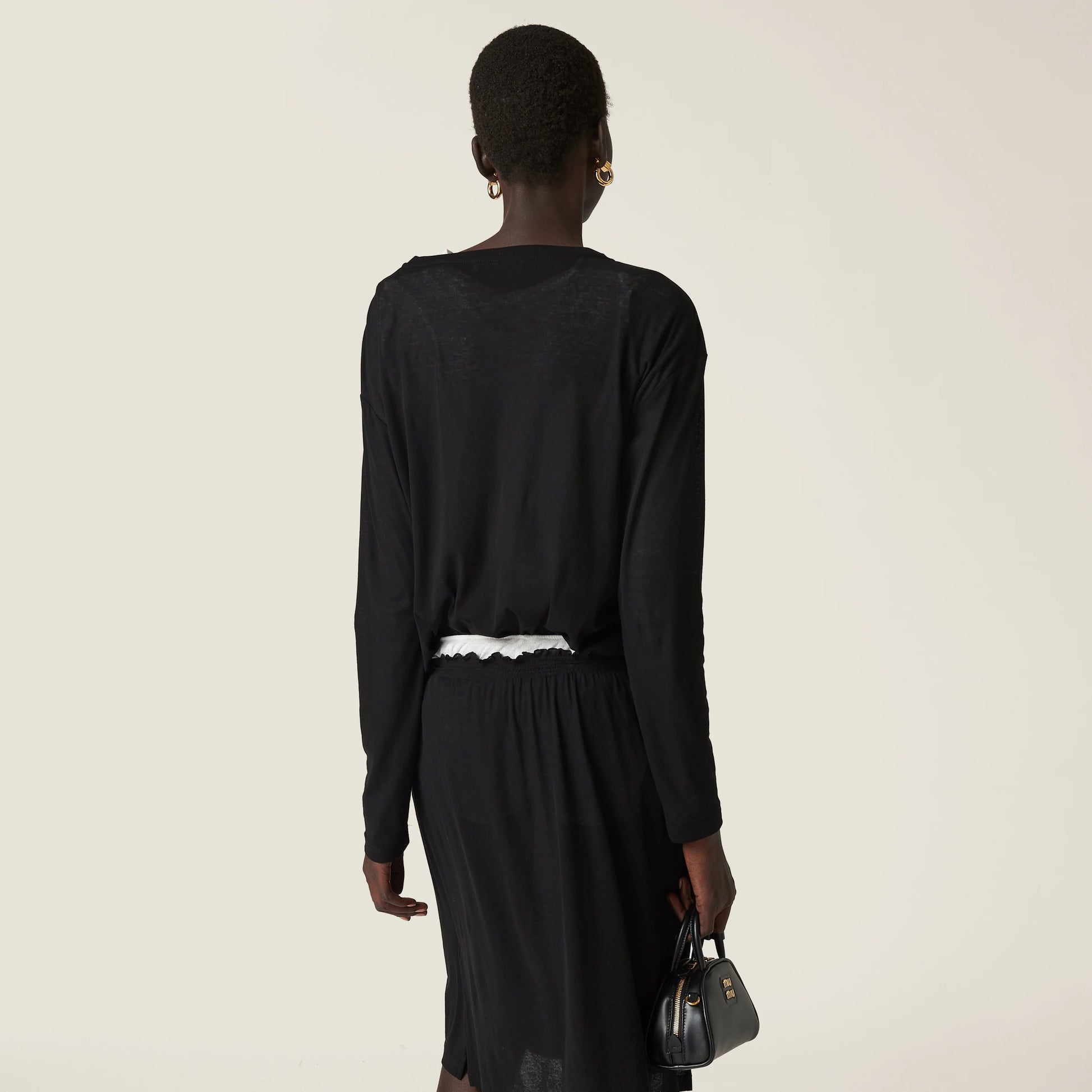 Long-sleeved ribbed jersey T-shirt