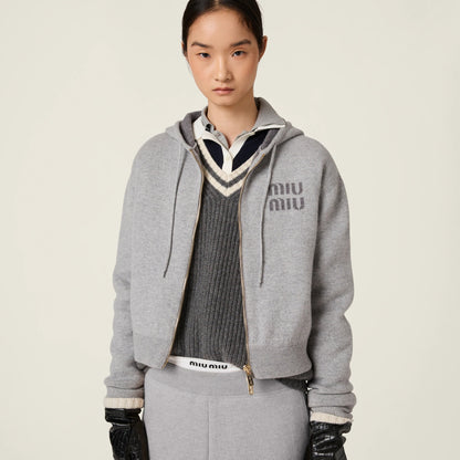 Double cashmere zipper hoodie cardigan