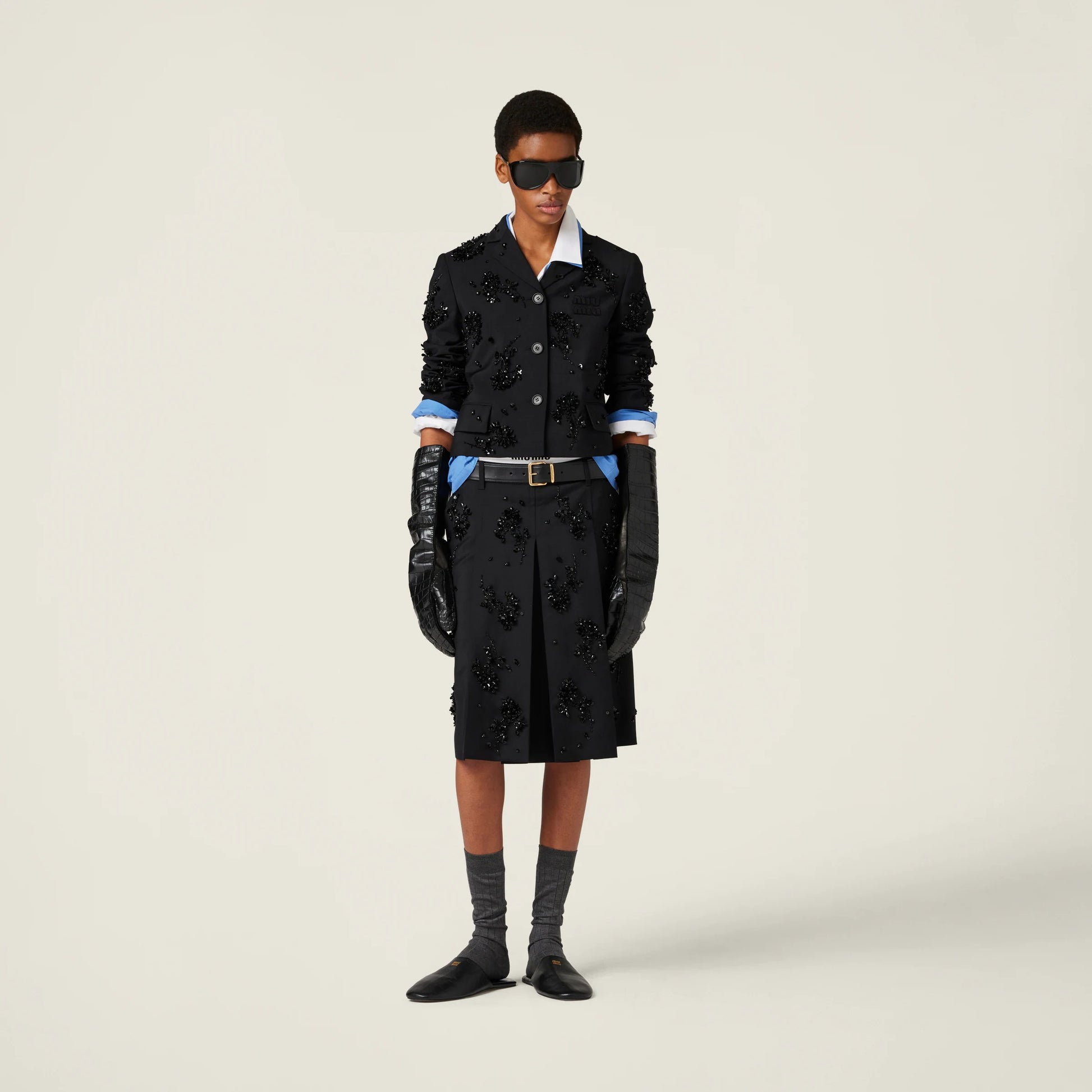 Embroidered kid mohair skirt