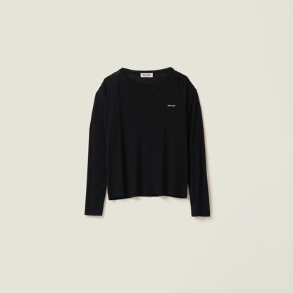Long-sleeved ribbed jersey T-shirt