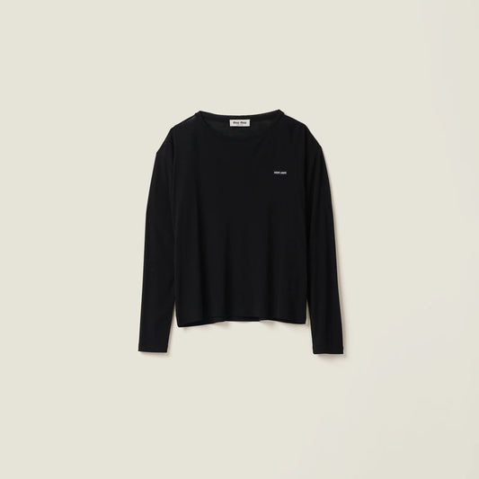 Long-sleeved ribbed jersey T-shirt
