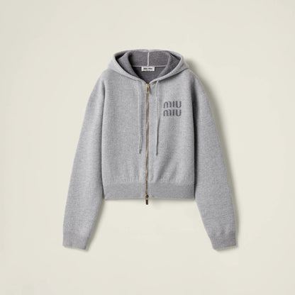 Double cashmere zipper hoodie cardigan