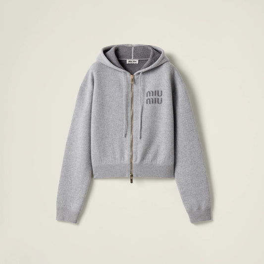Double cashmere zipper hoodie cardigan