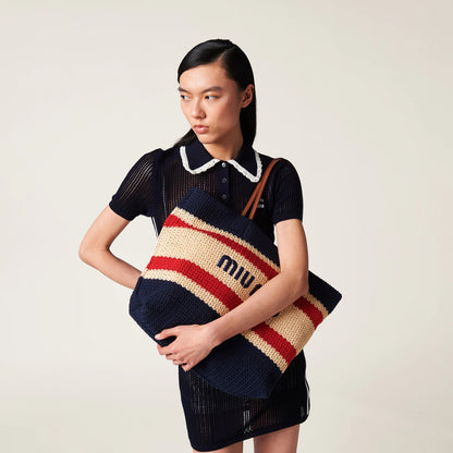 Raffia-effect woven tote bag