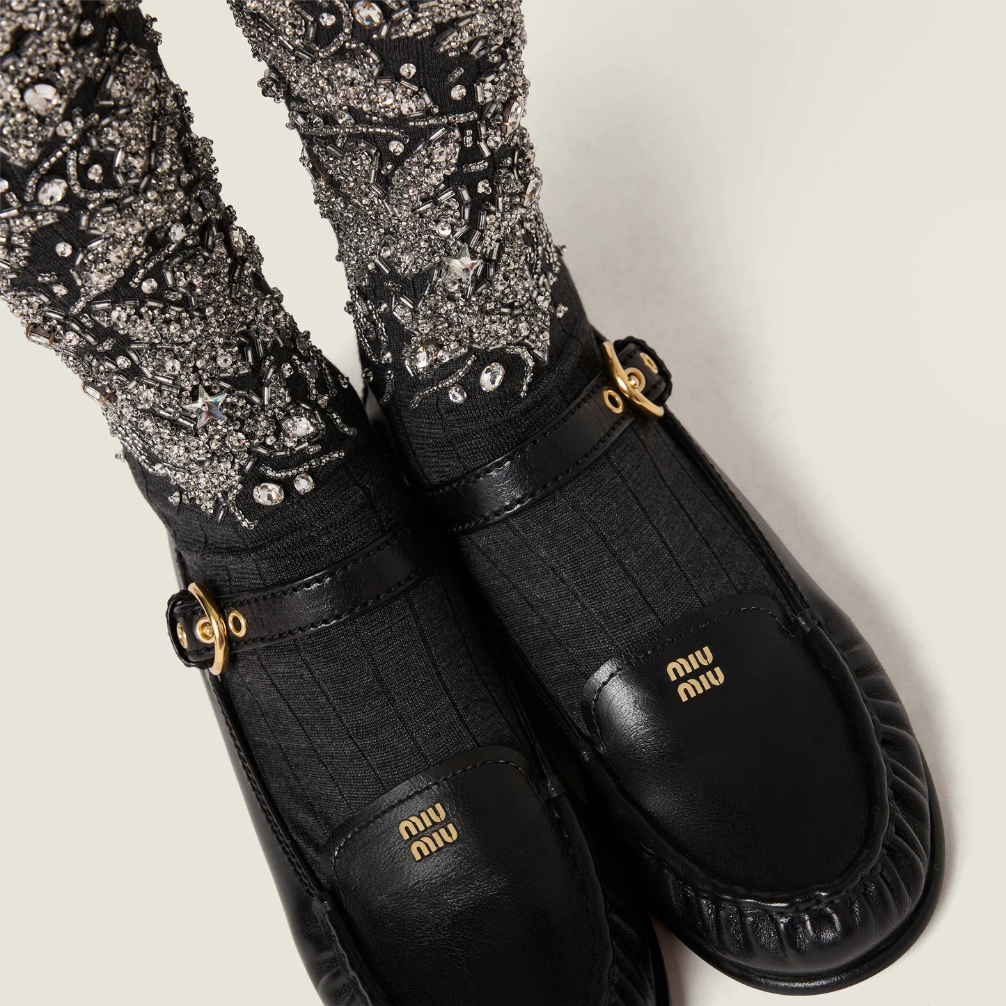 Leather loafers with strap