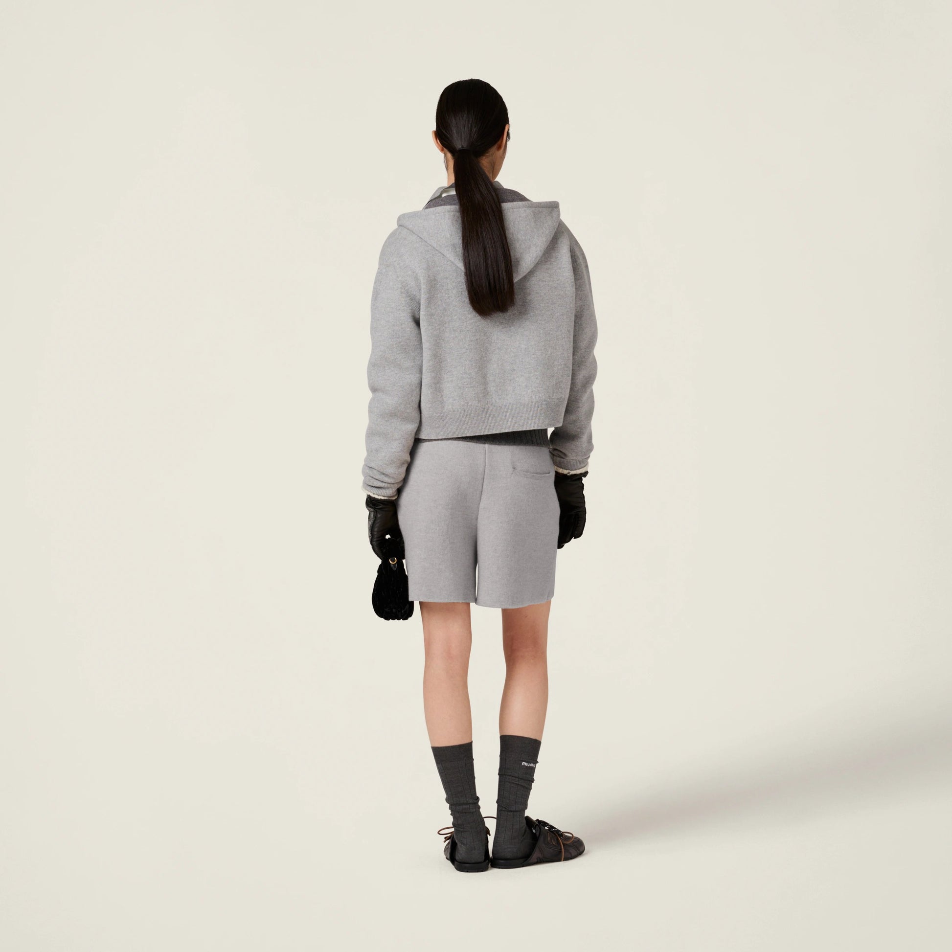 Double cashmere zipper hoodie cardigan