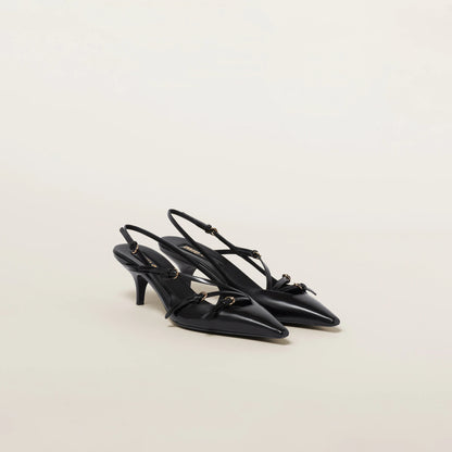 Brushed leather slingbacks with buckles