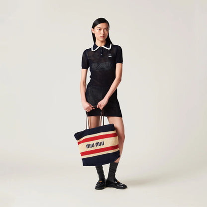 Raffia-effect woven tote bag