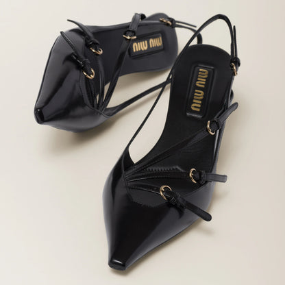 Brushed leather slingbacks with buckles