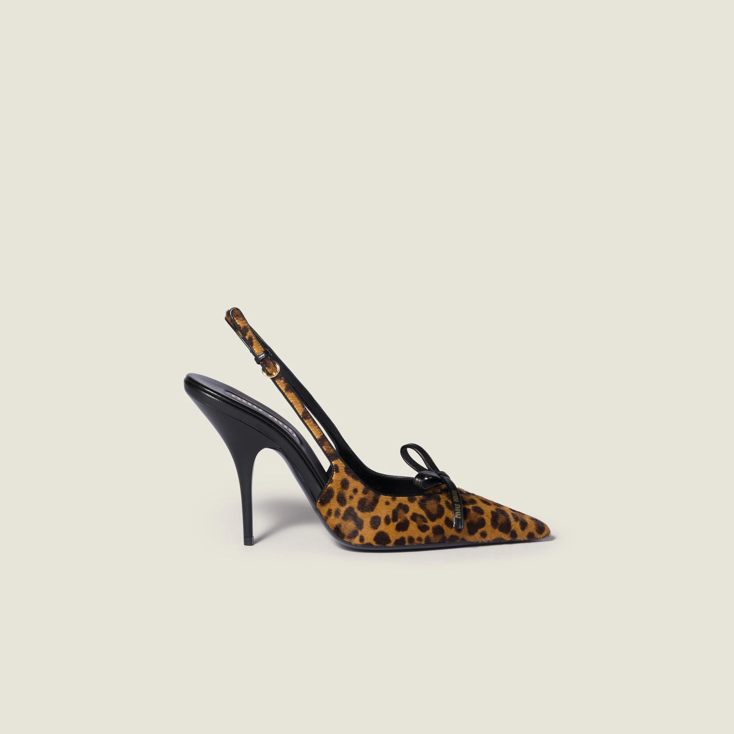 Printed leather slingback pumps with bow