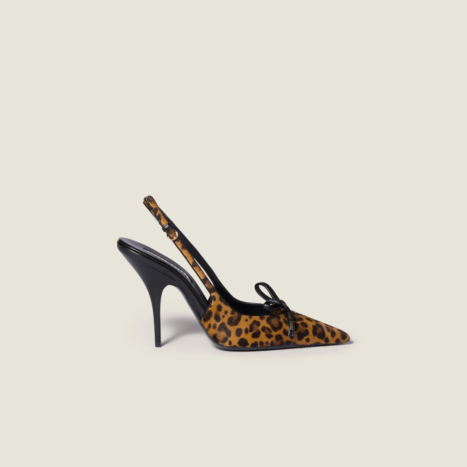 Printed leather slingback pumps with bow