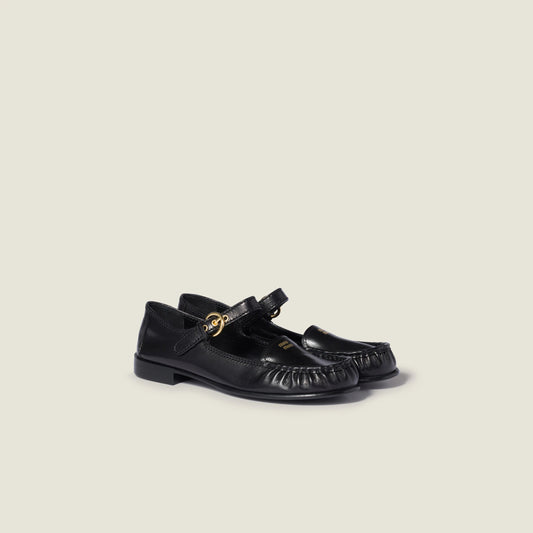 Leather loafers with strap