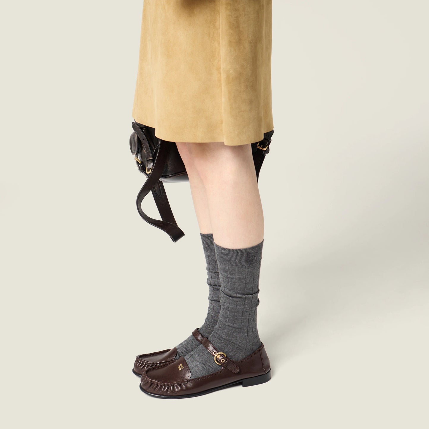 Leather loafers with strap