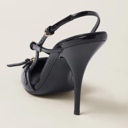 Patent leather slingbacks with buckles