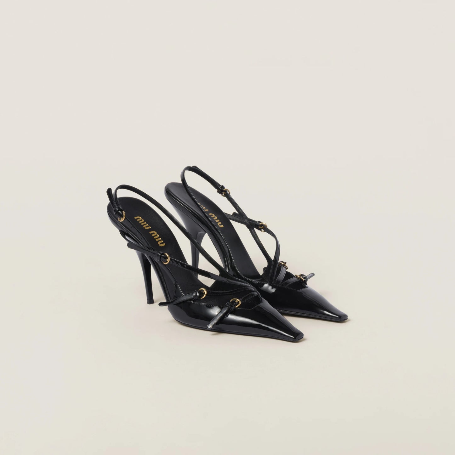 Patent leather slingbacks with buckles