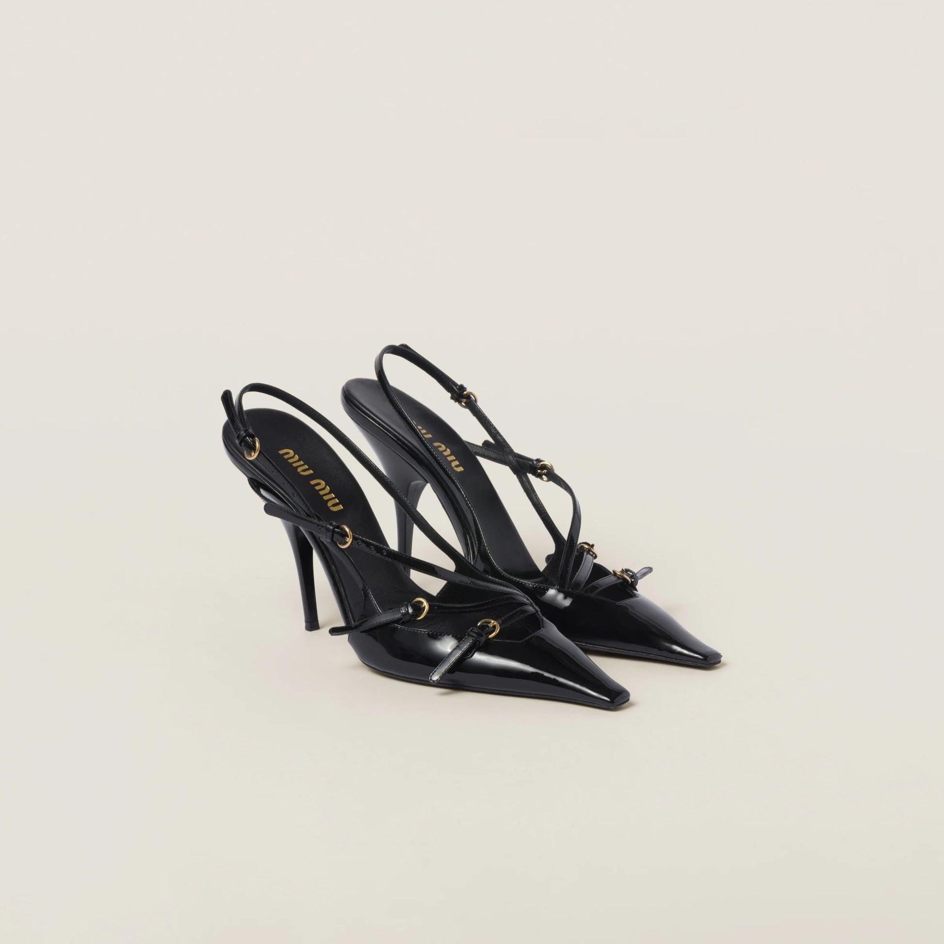 Patent leather slingbacks with buckles