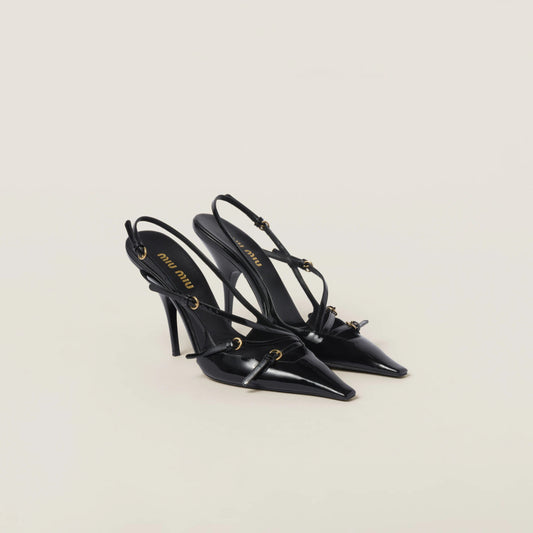 Patent leather slingbacks with buckles