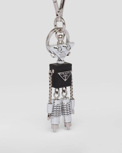 Robot Saffiano leather keychain charm