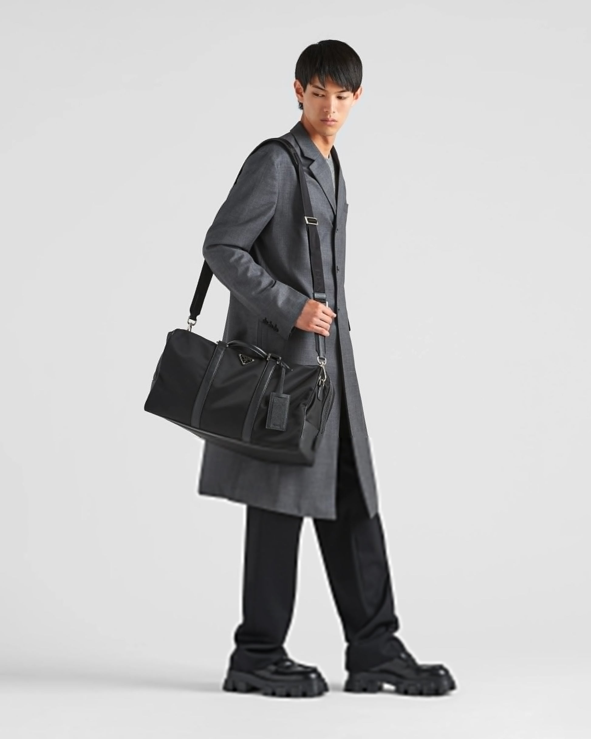 Re-Nylon and Saffiano leather duffel bag