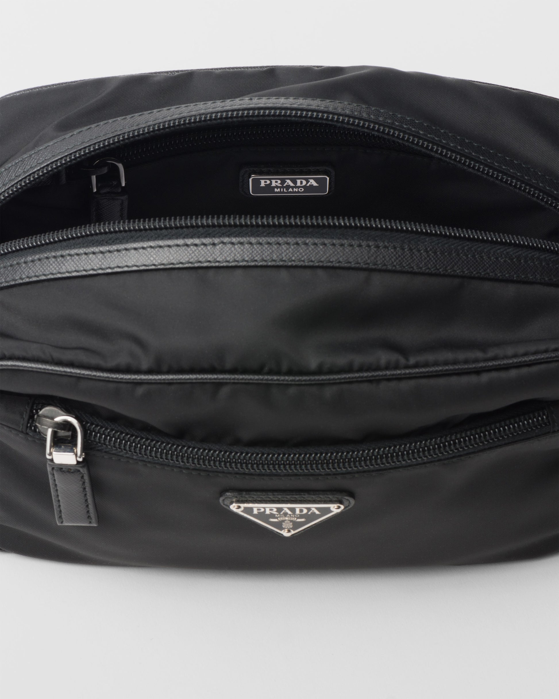 Re-Nylon and Saffiano leather travel pouch