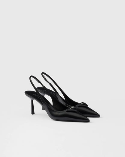 Brushed leather slingback pumps