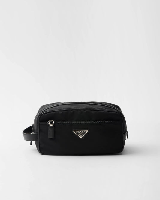 Re-Nylon and Saffiano leather travel pouch