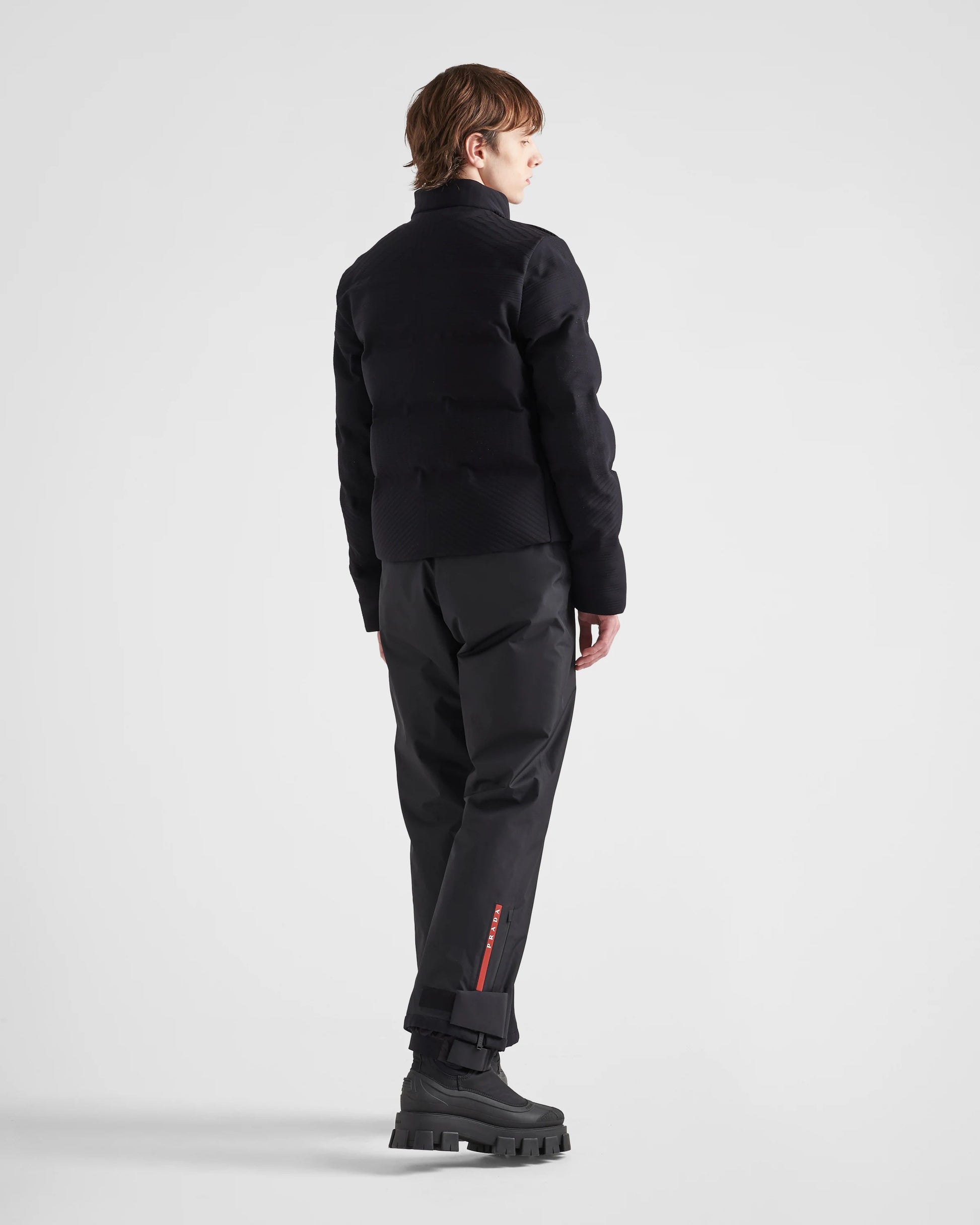 Cropped technical knit puffer jacket