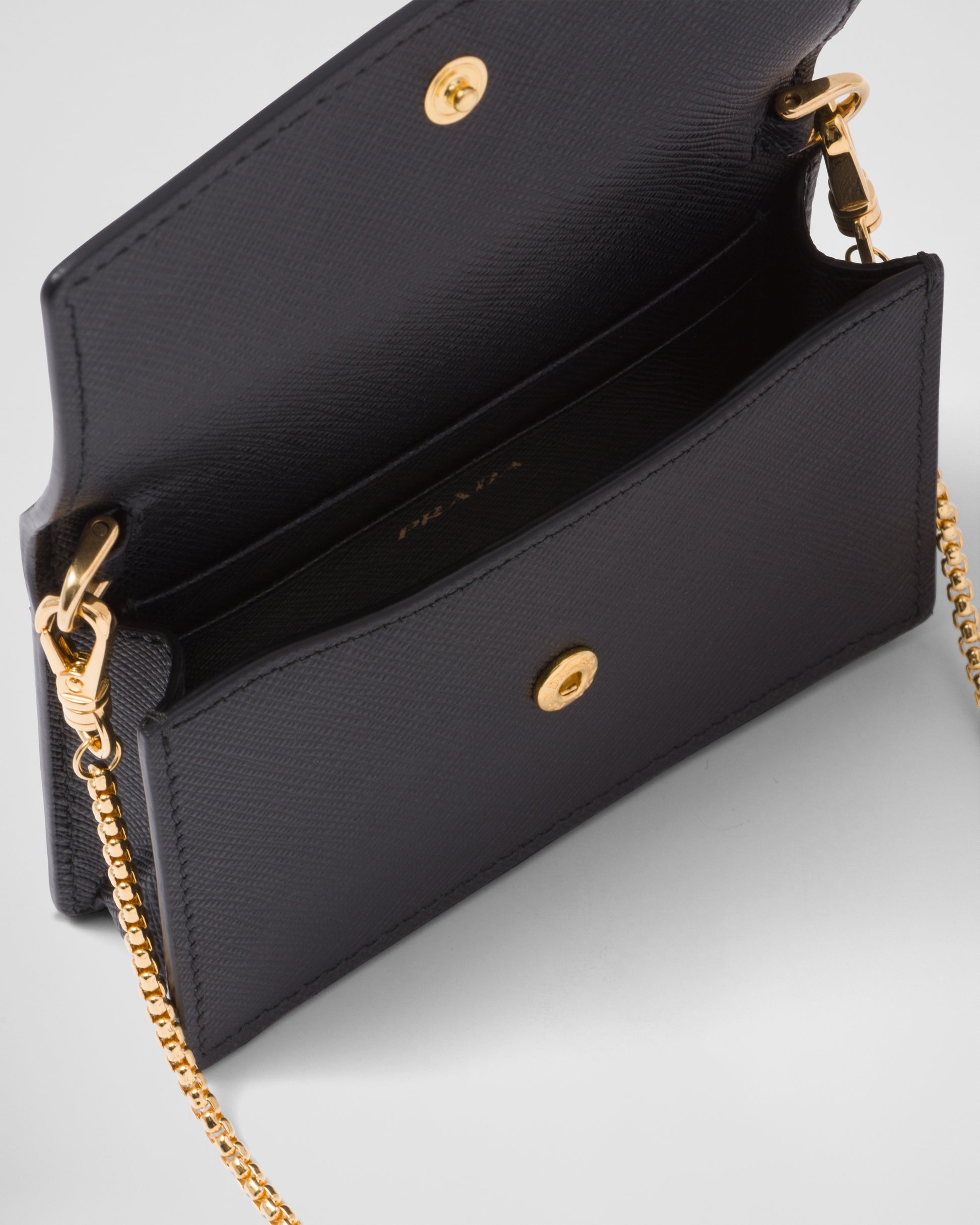 Saffiano leather card holder with shoulder strap