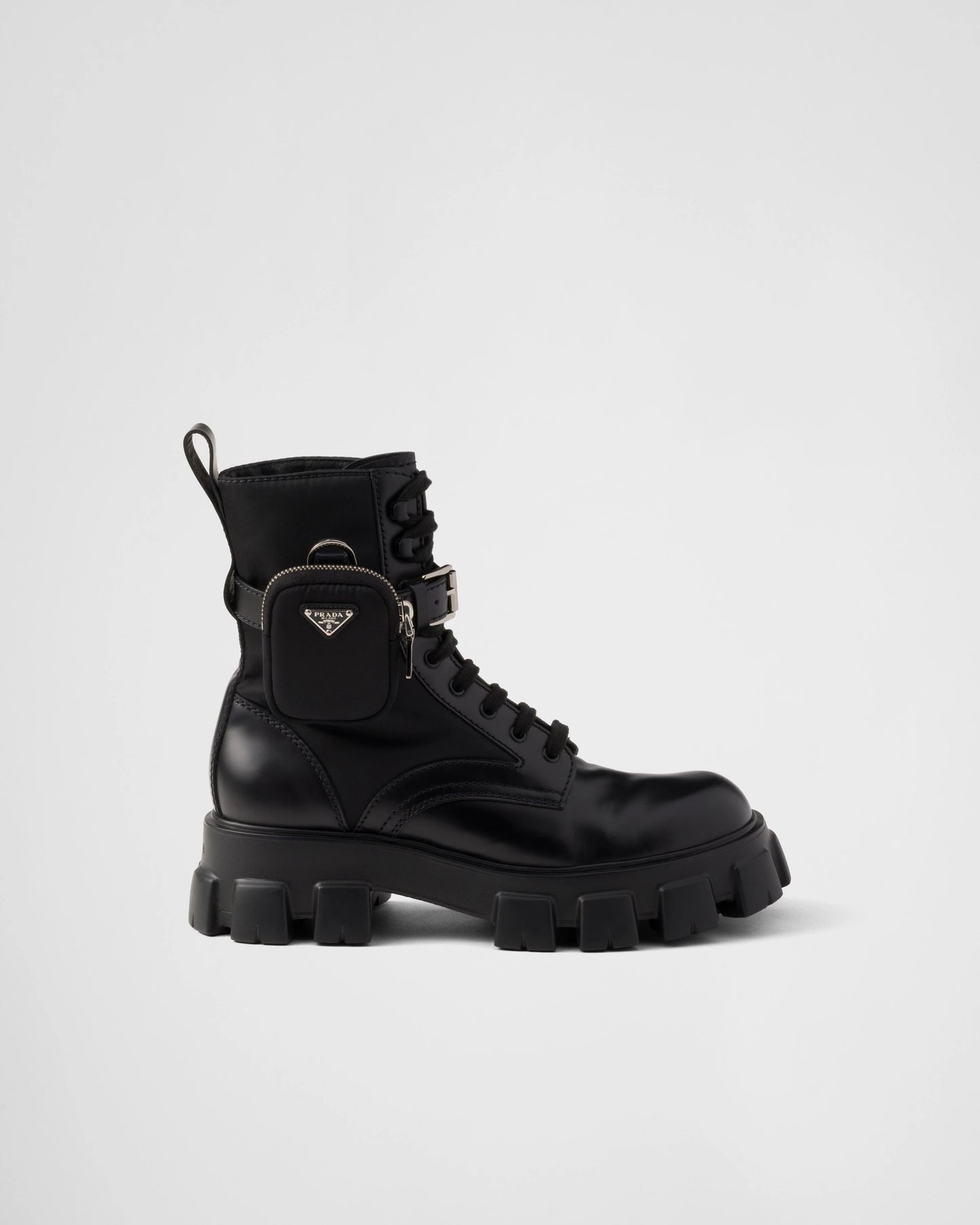 Monolith brushed leather and Re-Nylon boots with pouch