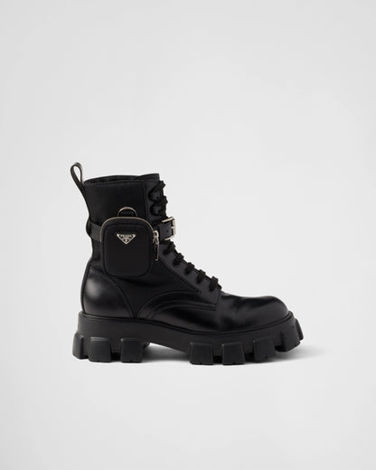 Monolith brushed leather and Re-Nylon boots with pouch