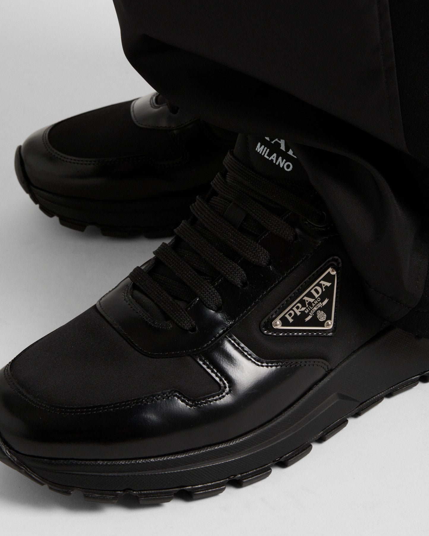 Prax 01 Re-Nylon and brushed leather sneakers