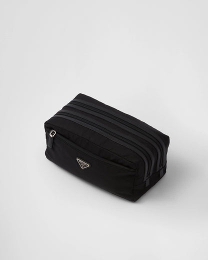 Re-Nylon and Saffiano leather travel pouch