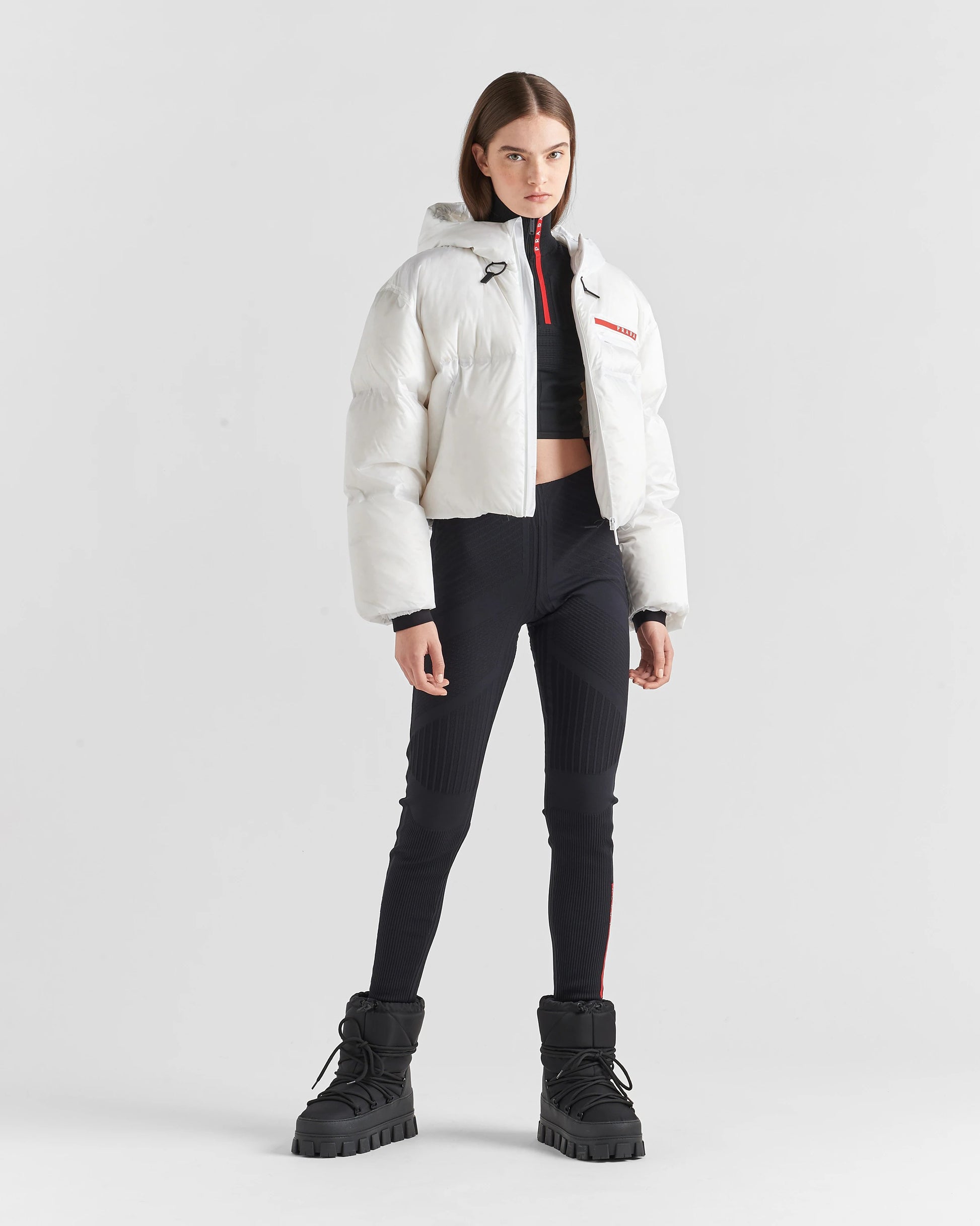 Cropped technical Re-Nylon down jacket