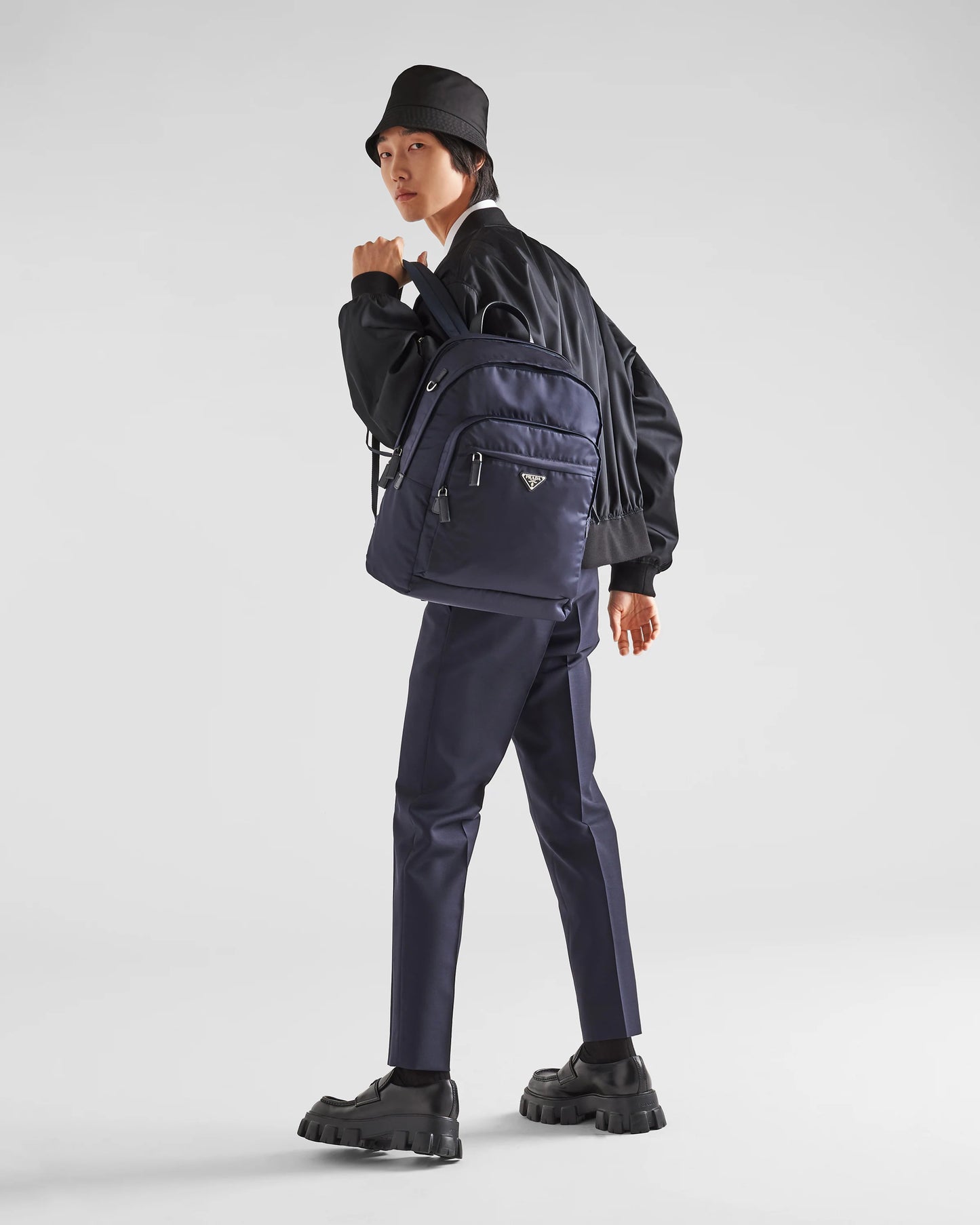 Re-Nylon and Saffiano leather backpack