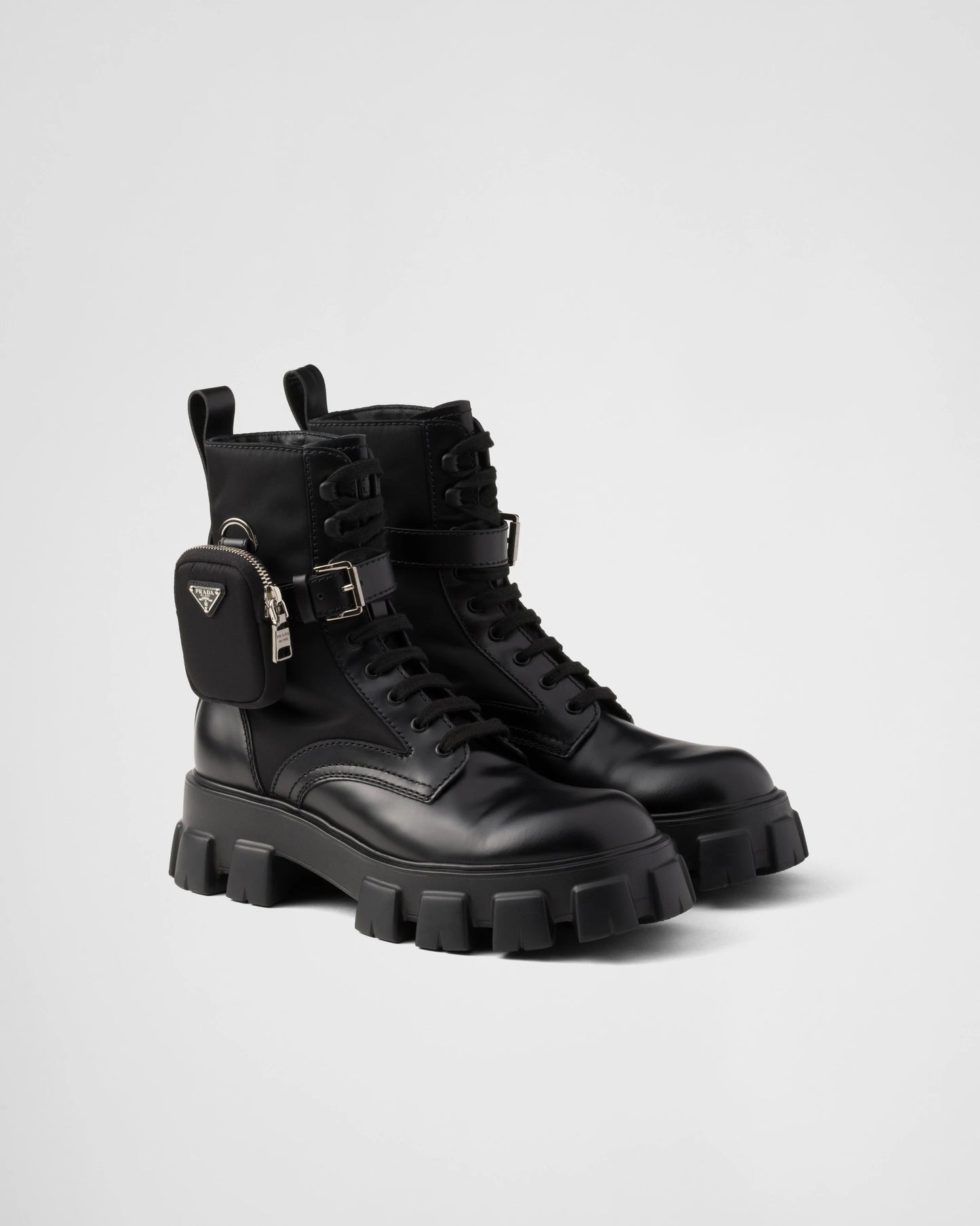 Monolith brushed leather and Re-Nylon boots with pouch