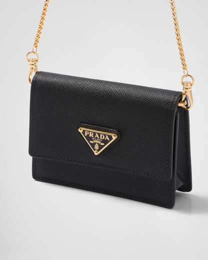 Saffiano leather card holder with shoulder strap