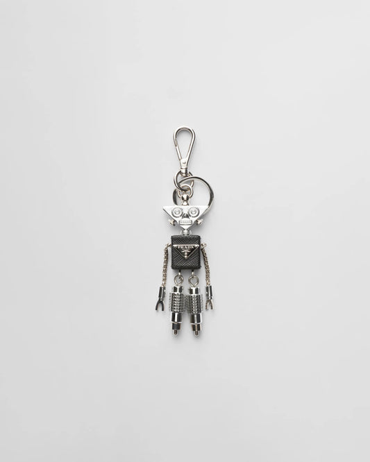 Robot Saffiano leather keychain charm