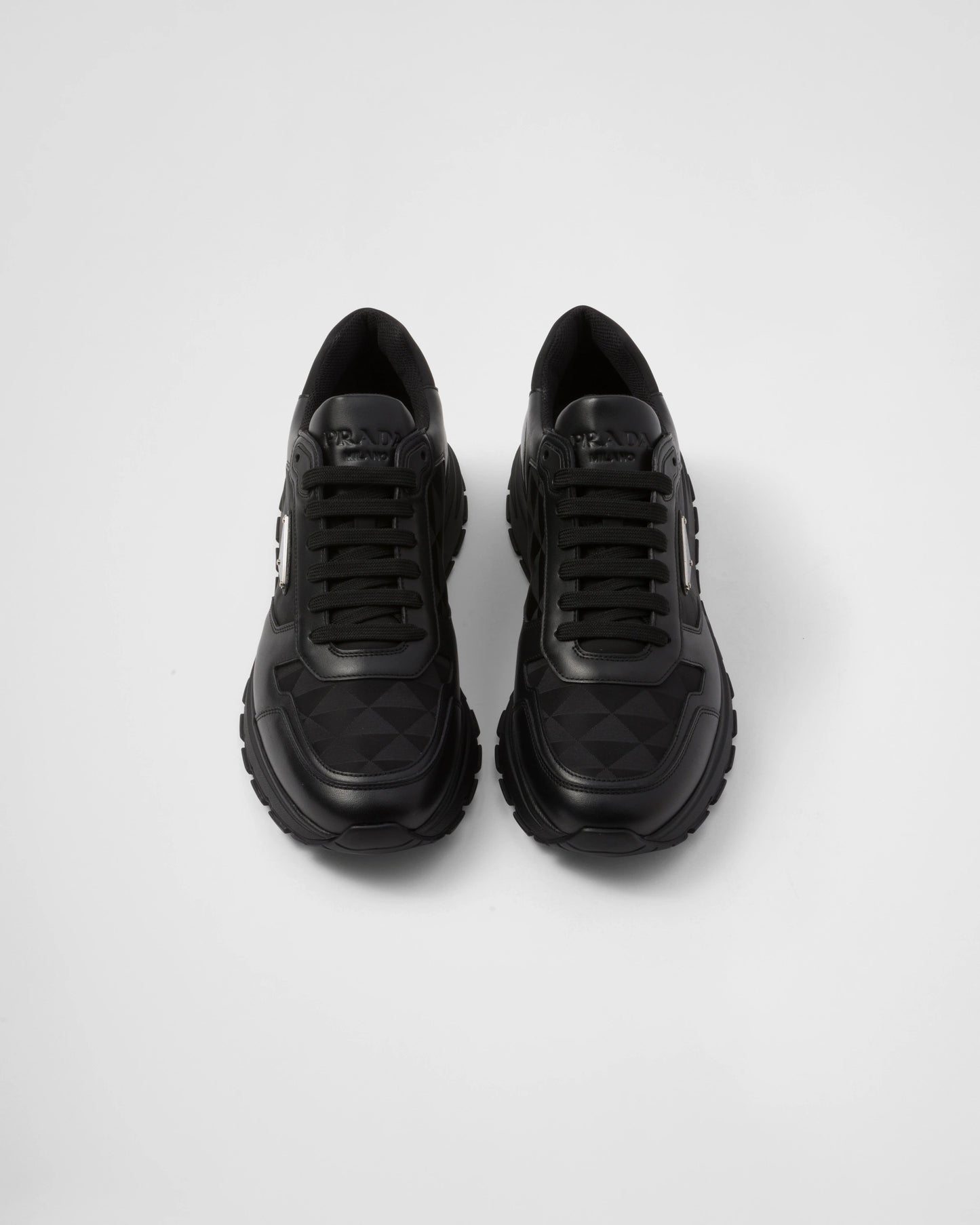 Leather and Re-Nylon high-top sneakers