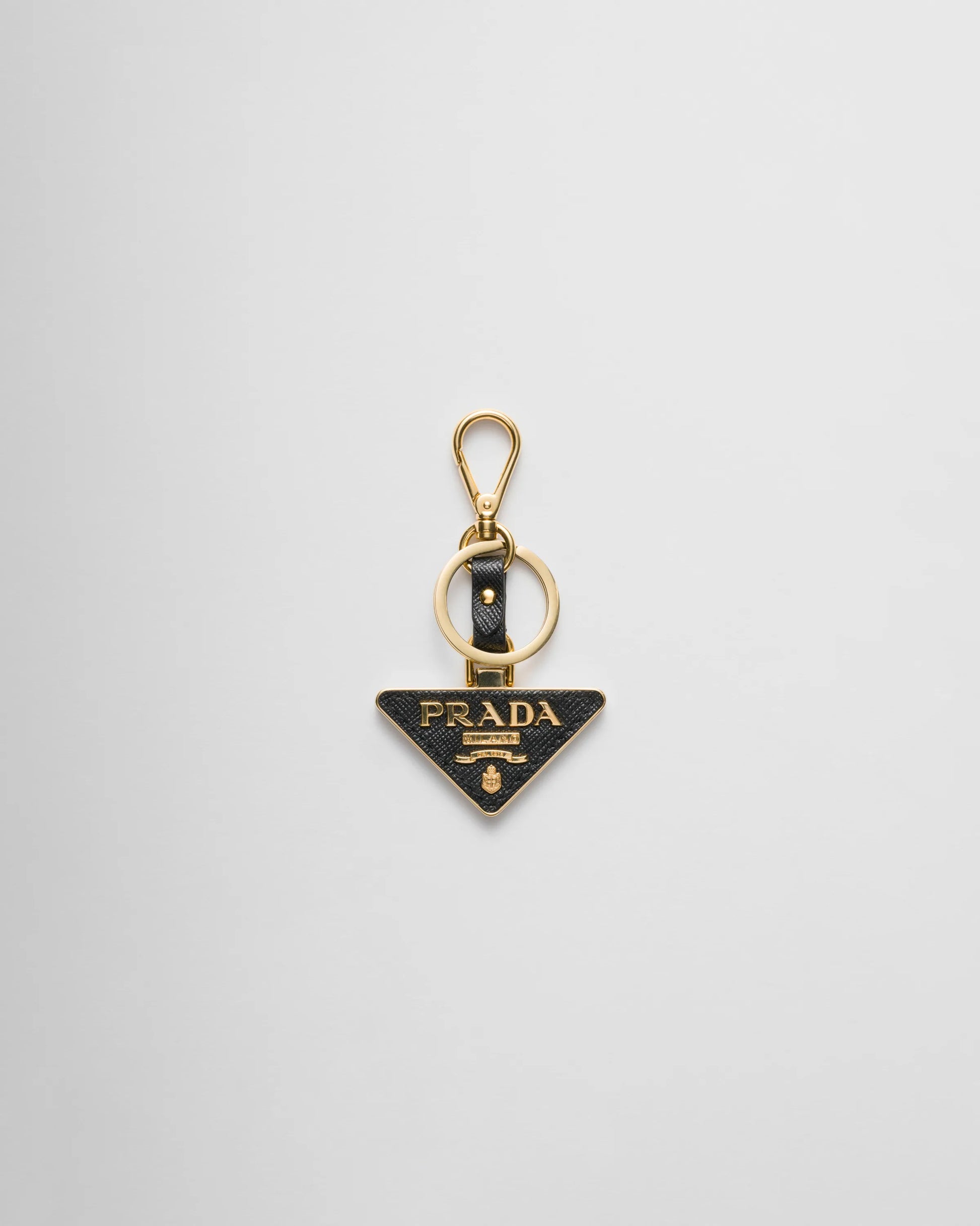 Saffiano leather and metal keychain