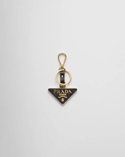 Saffiano leather and metal keychain